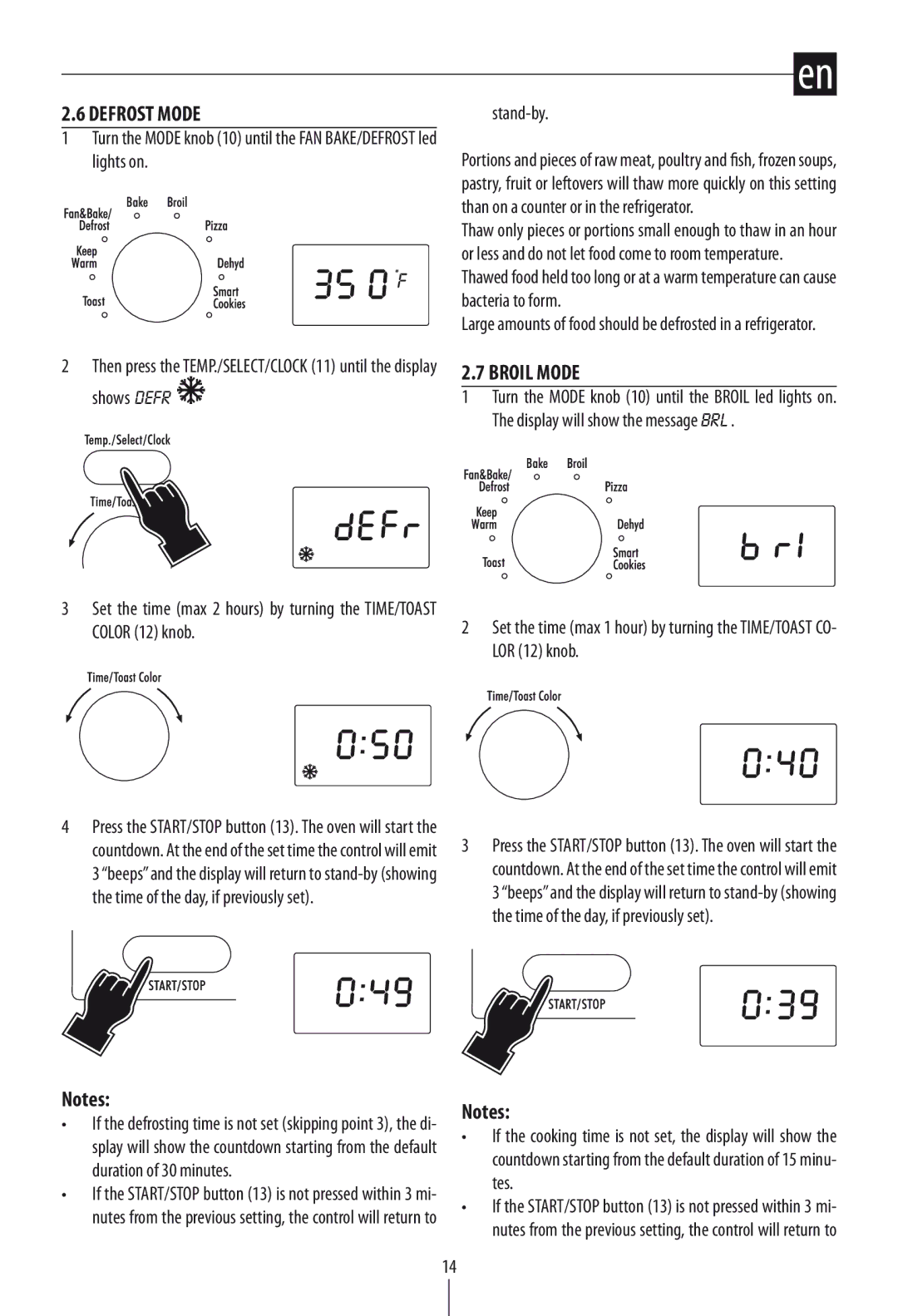 DeLonghi DO1289 manual Defrost Mode, Broil Mode, Stand-by 