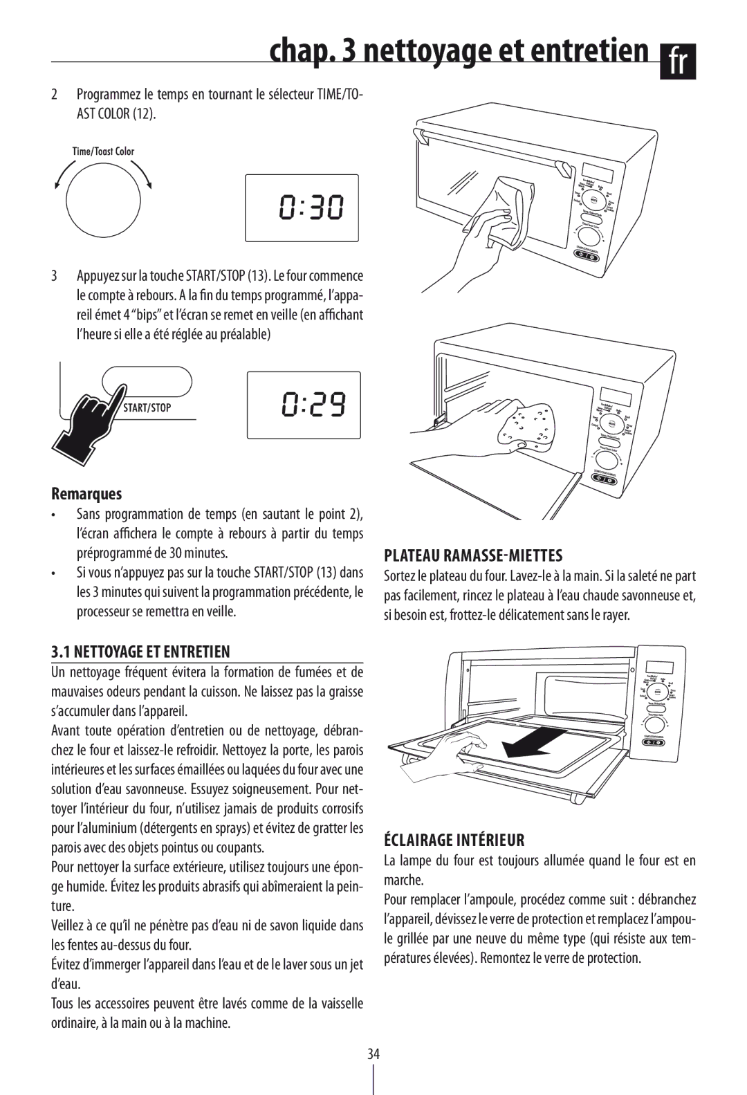 DeLonghi DO1289 manual Plateau ramasse-miettes, Nettoyage ET Entretien, Éclairage intérieur 