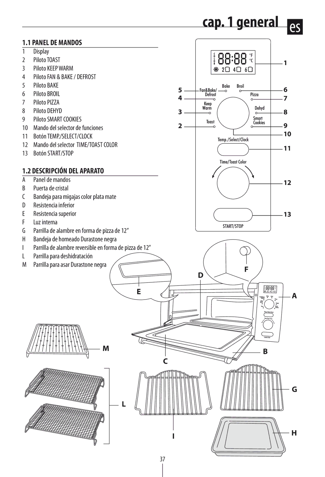 DeLonghi DO1289 manual Panel DE Mandos, Descripción DEL Aparato, Parrilla para asar Durastone negra 