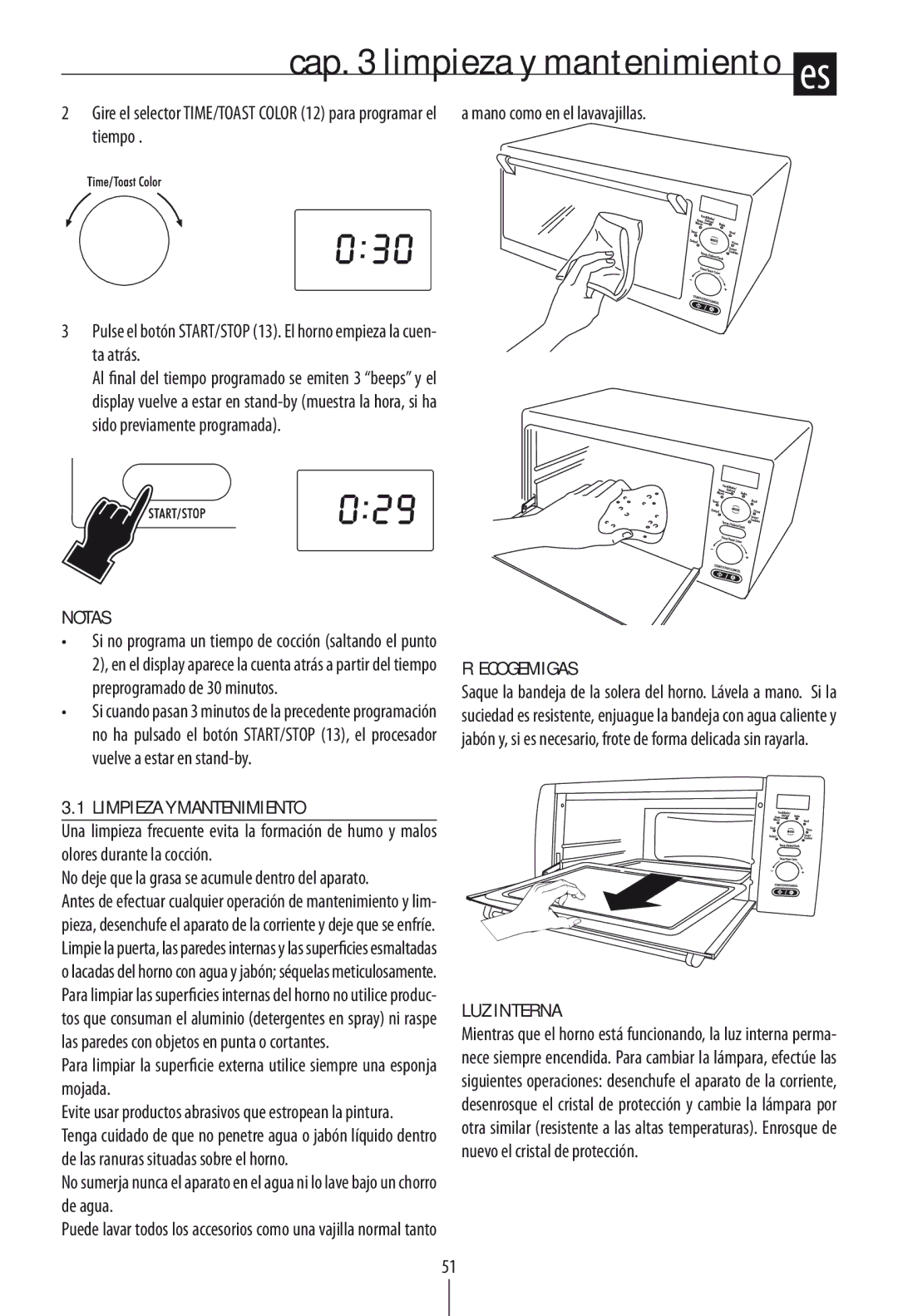 DeLonghi DO1289 Rìecogemigas, Limpieza Y Mantenimiento, Luz interna, No deje que la grasa se acumule dentro del aparato 