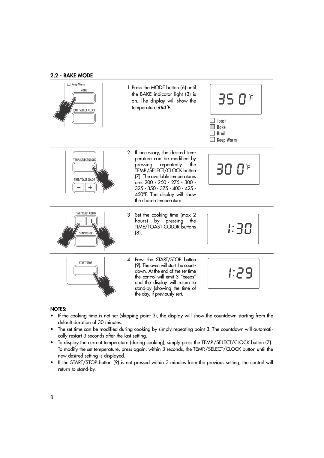 DeLonghi DO400 manual Bake Mode 