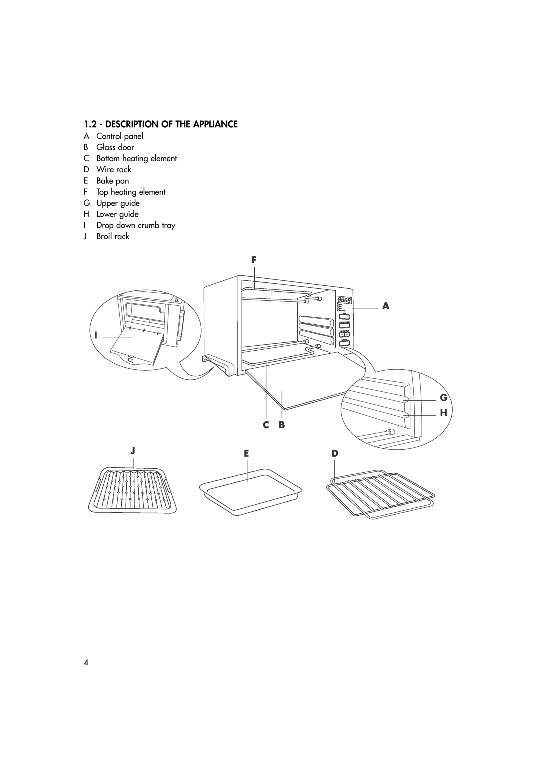 DeLonghi DO400 manual Description Of The Appliance, F A G H C B Ed 