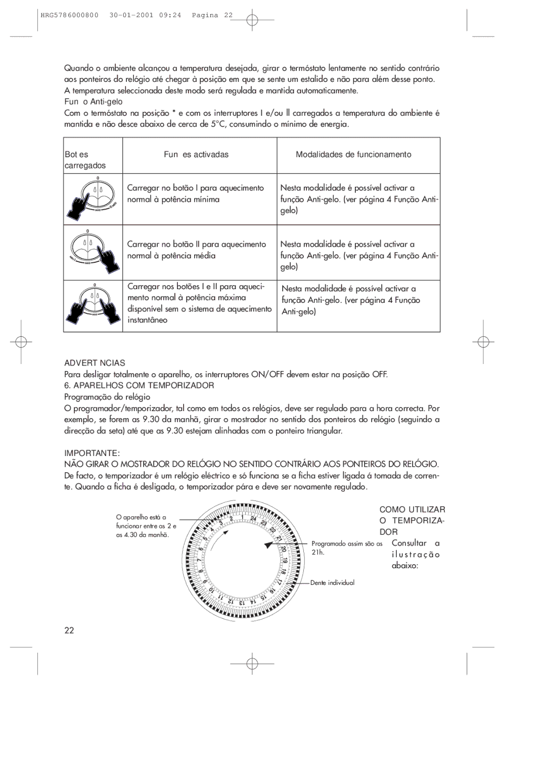 DeLonghi DR18TG manual Advertências, Importante, Como Utilizar, Dor 