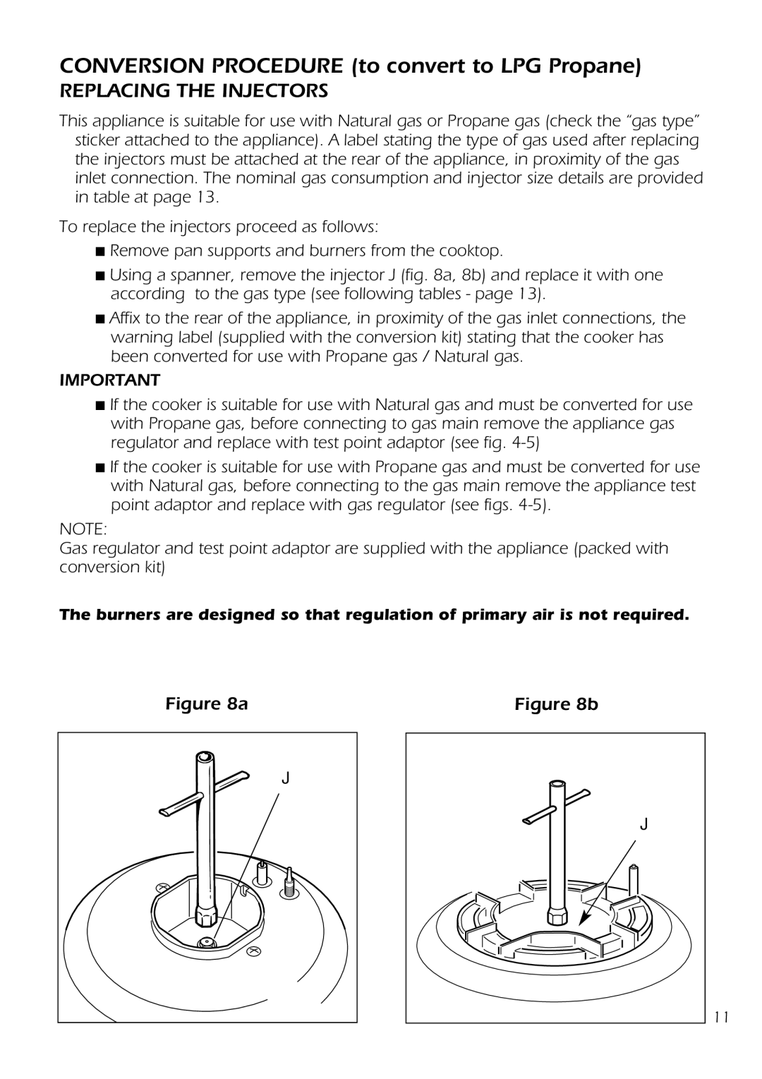 DeLonghi DS 61 GW manual Conversion Procedure to convert to LPG Propane, Replacing the Injectors 