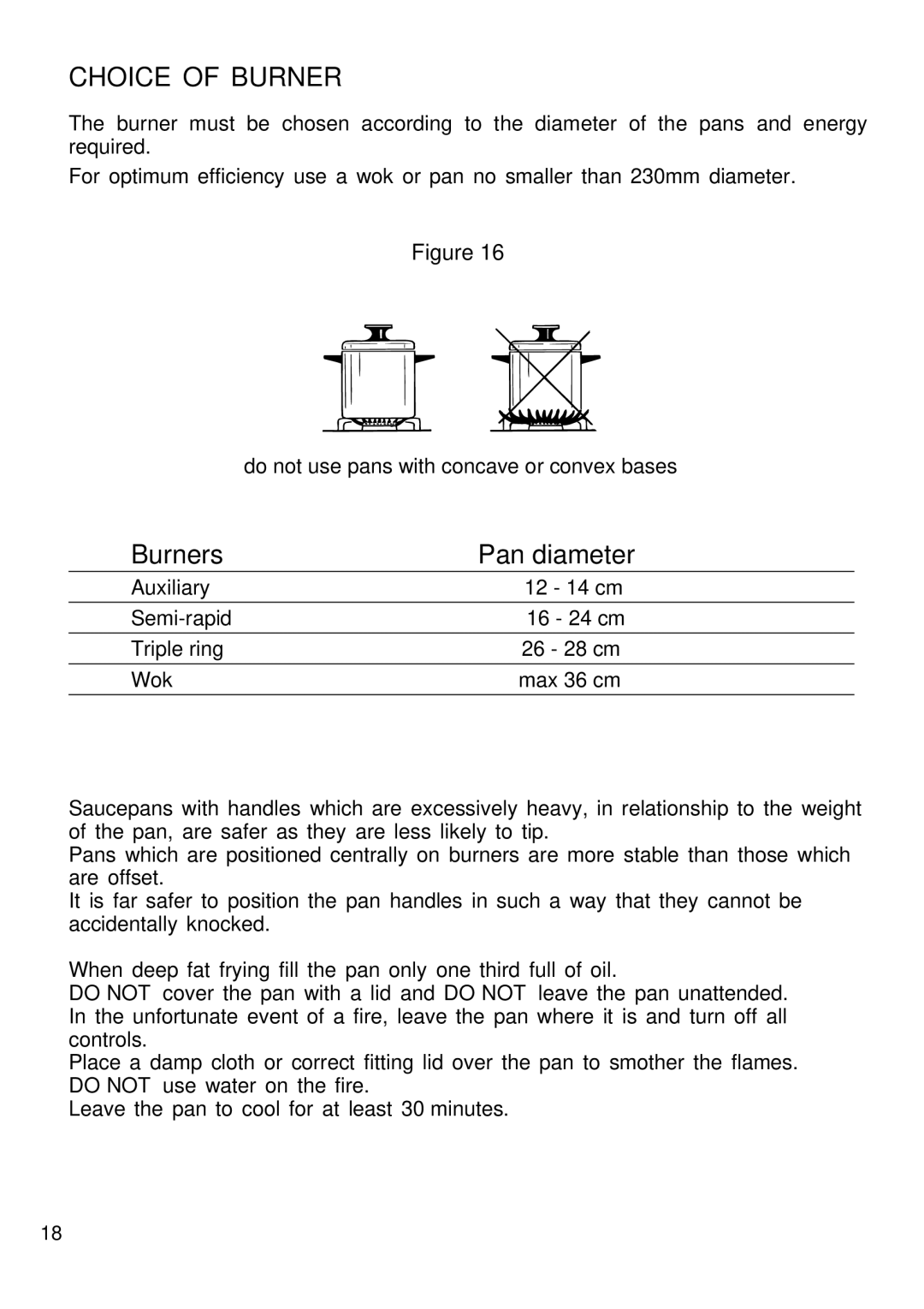 DeLonghi DS 61 GW manual Choice of Burner, Burners Pan diameter 