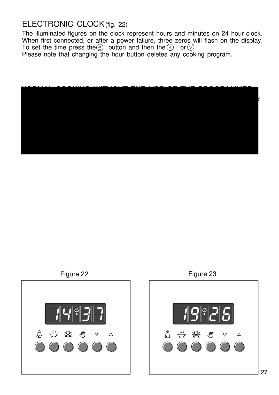 DeLonghi DS 61 GW manual Electronic Clock fig, Normal Cooking Without the USE of the Programmer 