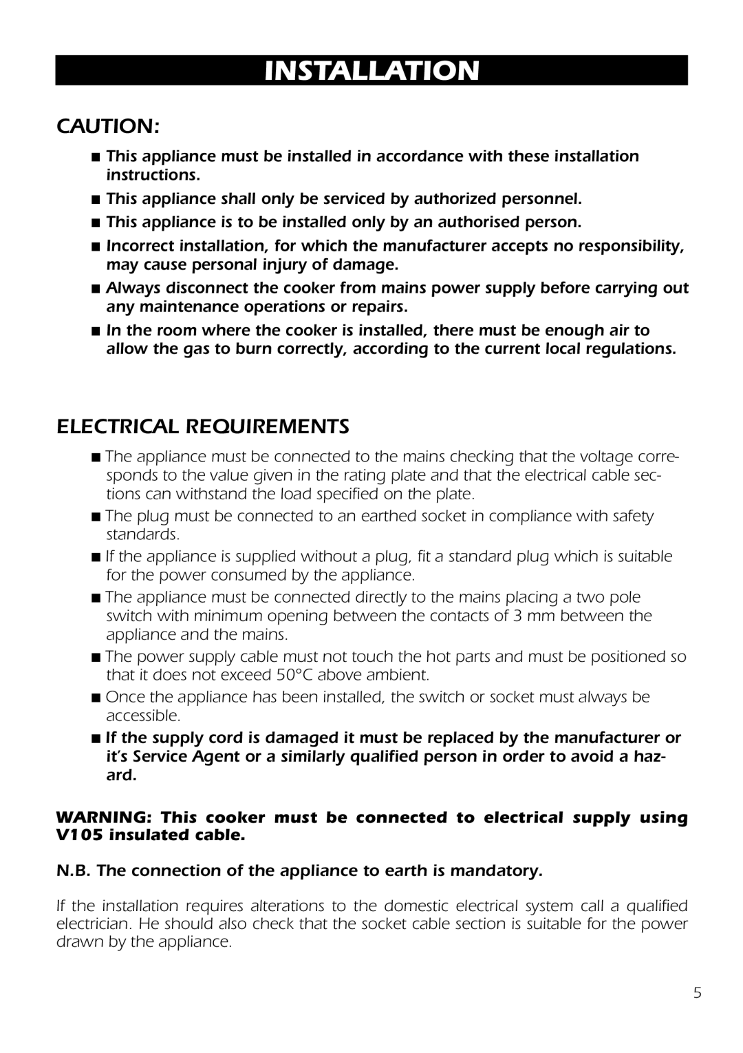 DeLonghi DS 61 GW manual Installation, Electrical Requirements 