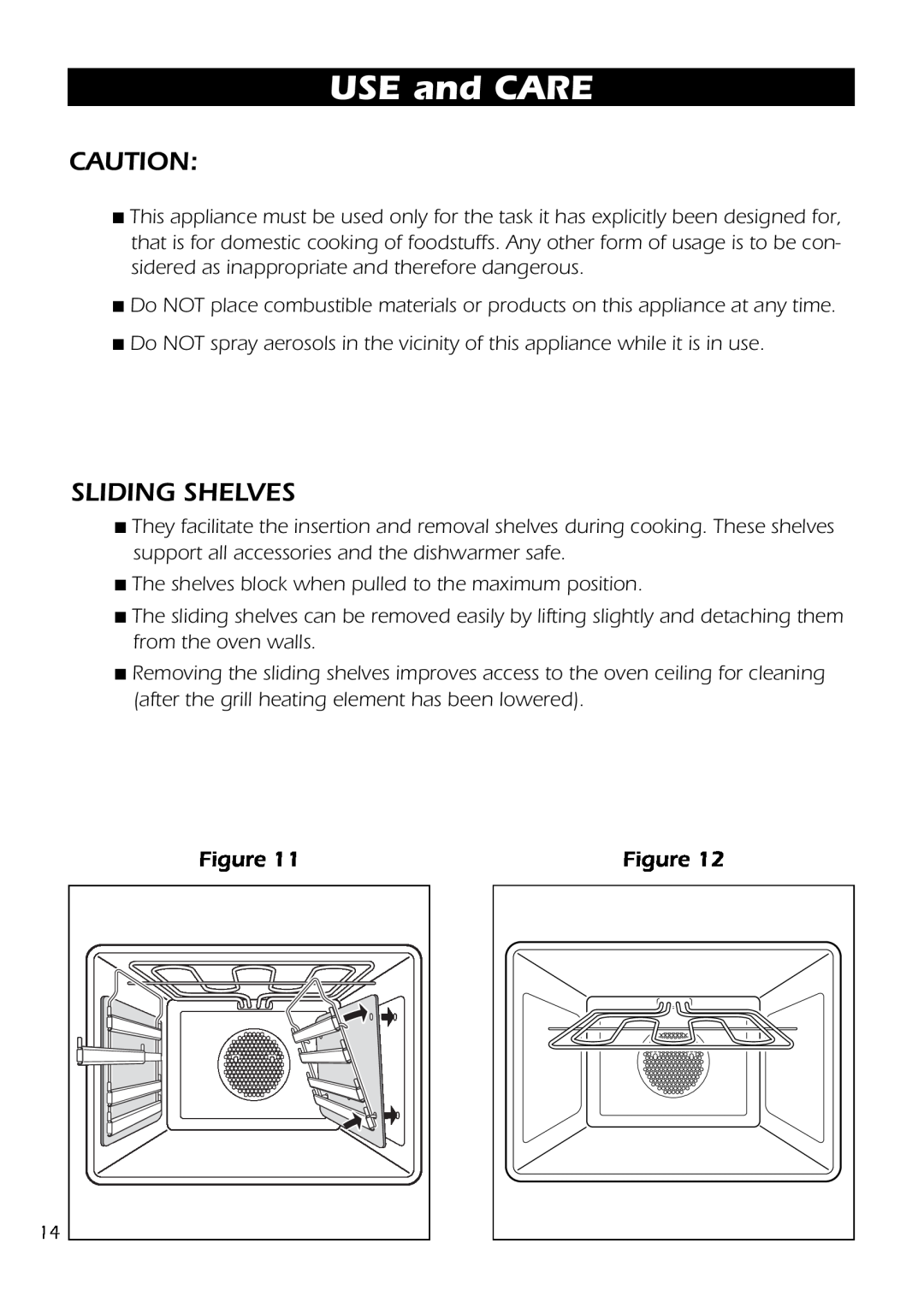 DeLonghi DS 61 GW manual USE and CARE, Sliding Shelves 