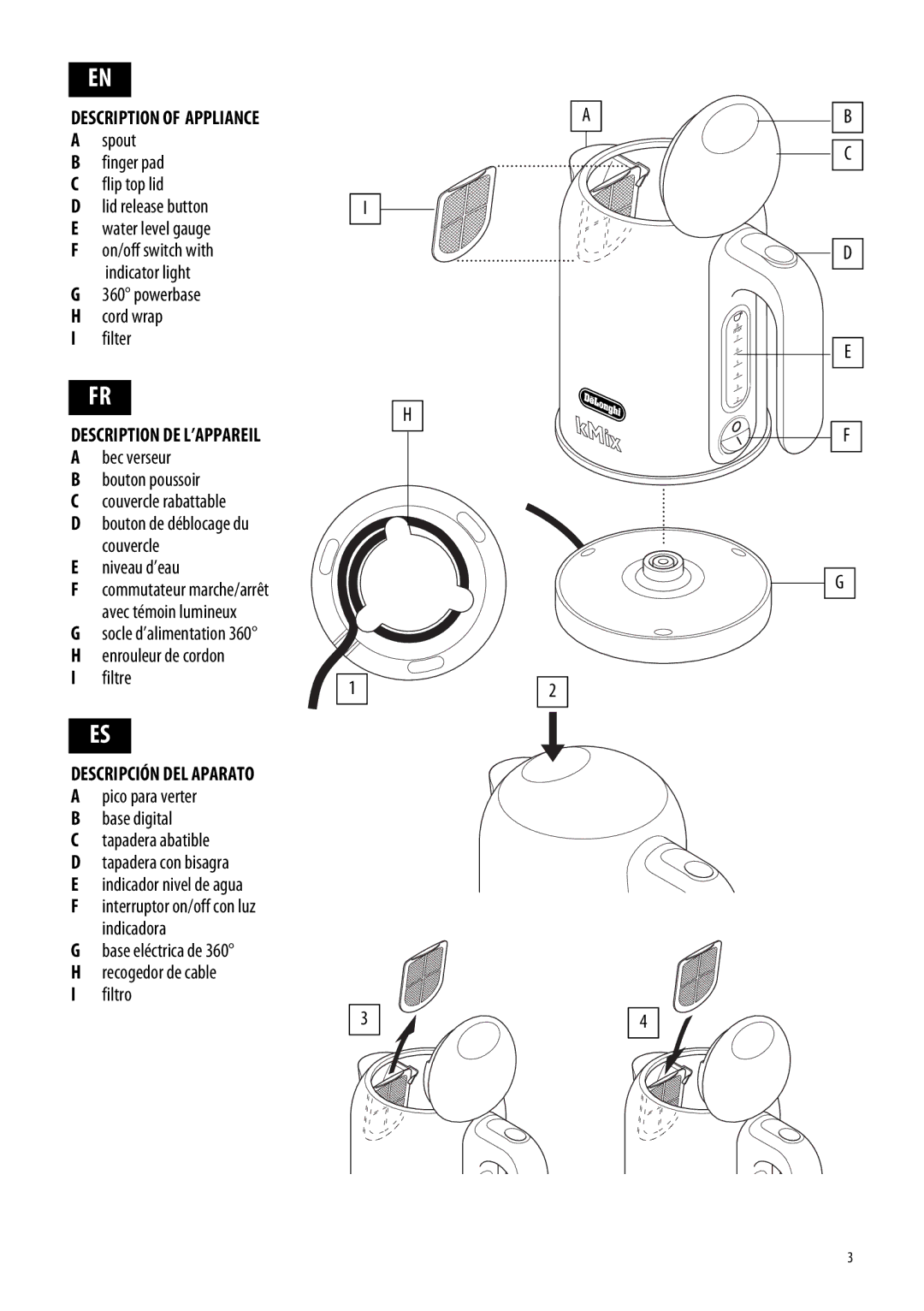 DeLonghi DSJ04 manual Description of Appliance, Interruptor on/off con luz indicadora 