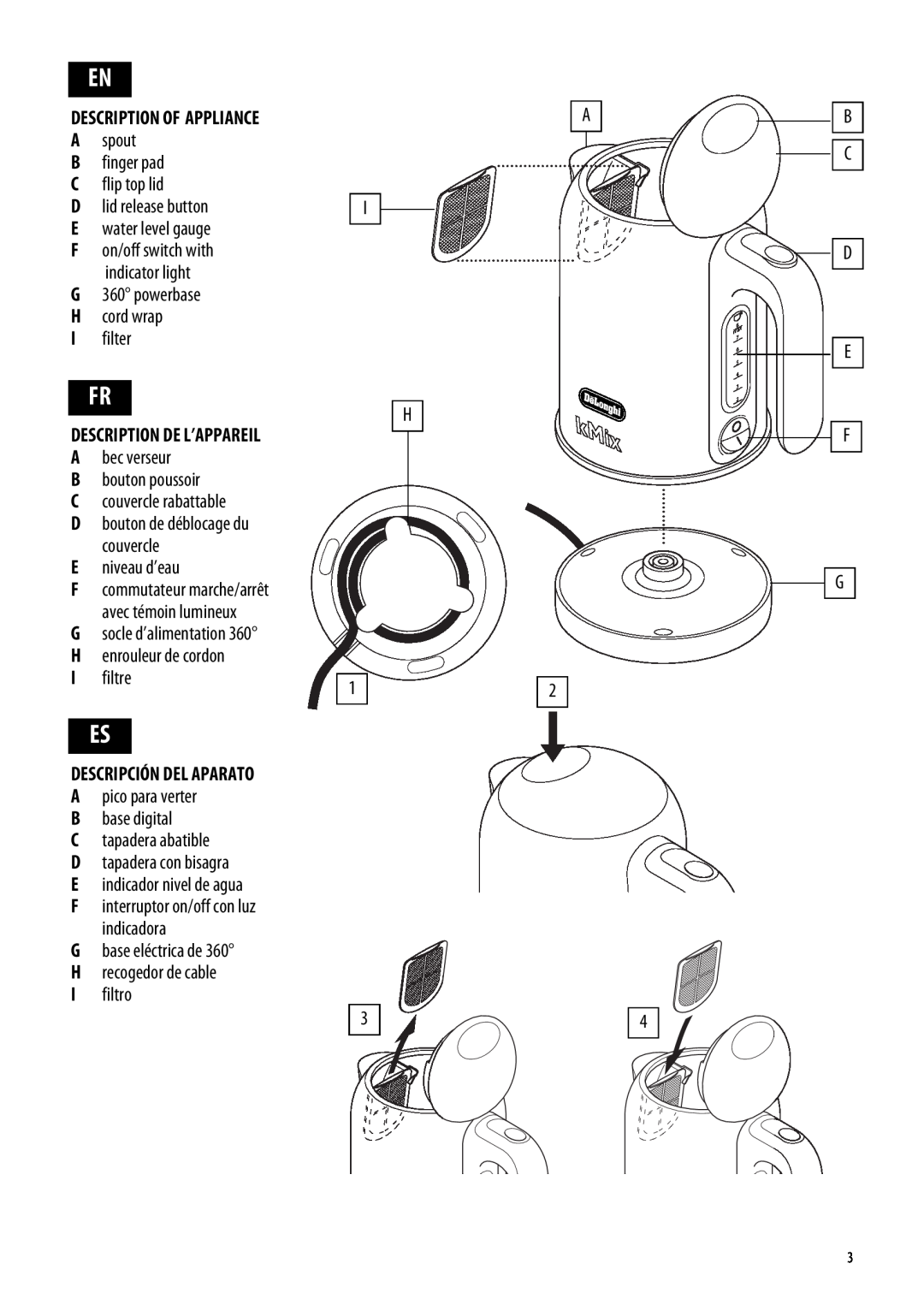 DeLonghi DSJ04 manual Description Of Appliance, Description De L’Appareil, Descripción Del Aparato 