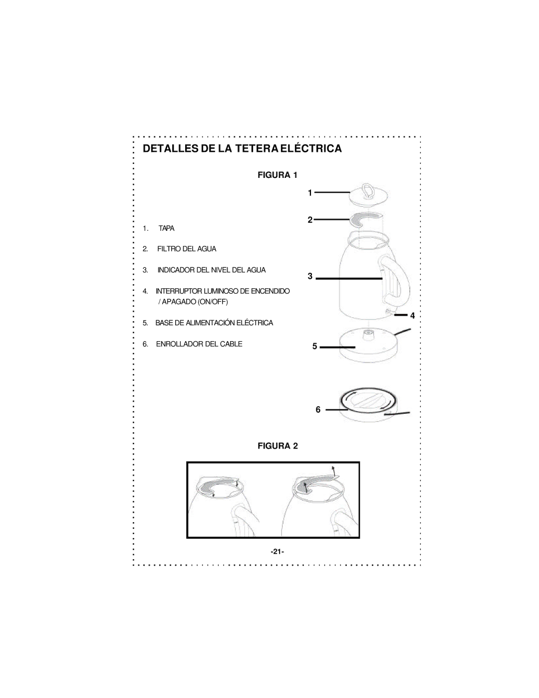 DeLonghi DSJ900 instruction manual Detalles DE LA Tetera Eléctrica, Figura 