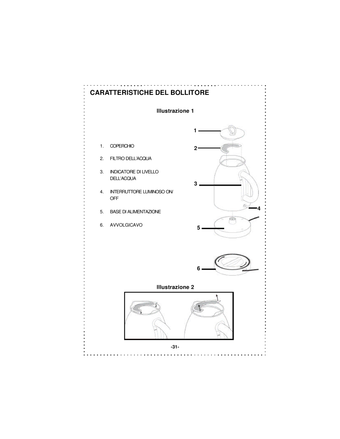 DeLonghi DSJ900 instruction manual Caratteristiche DEL Bollitore, Illustrazione 