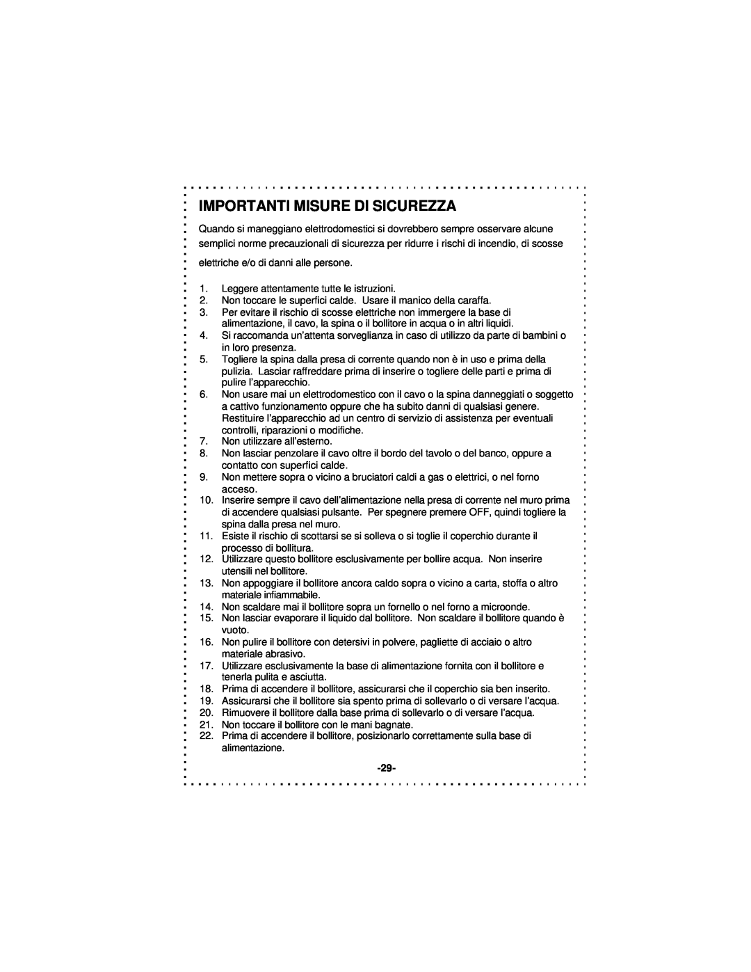 DeLonghi DSJ900 instruction manual Importanti Misure Di Sicurezza 