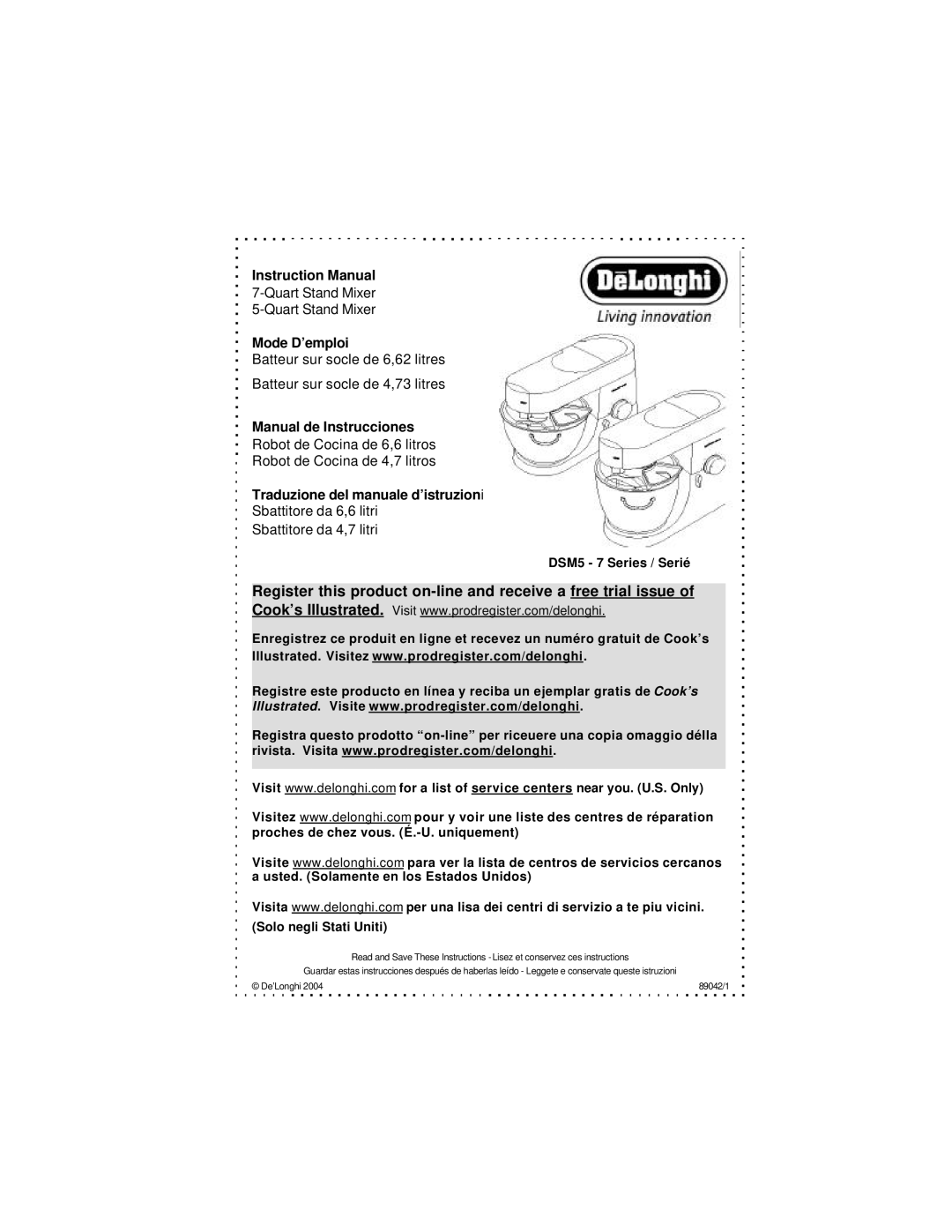 DeLonghi DSM5 - 7 Series instruction manual DSM5 7 Series / Serié 