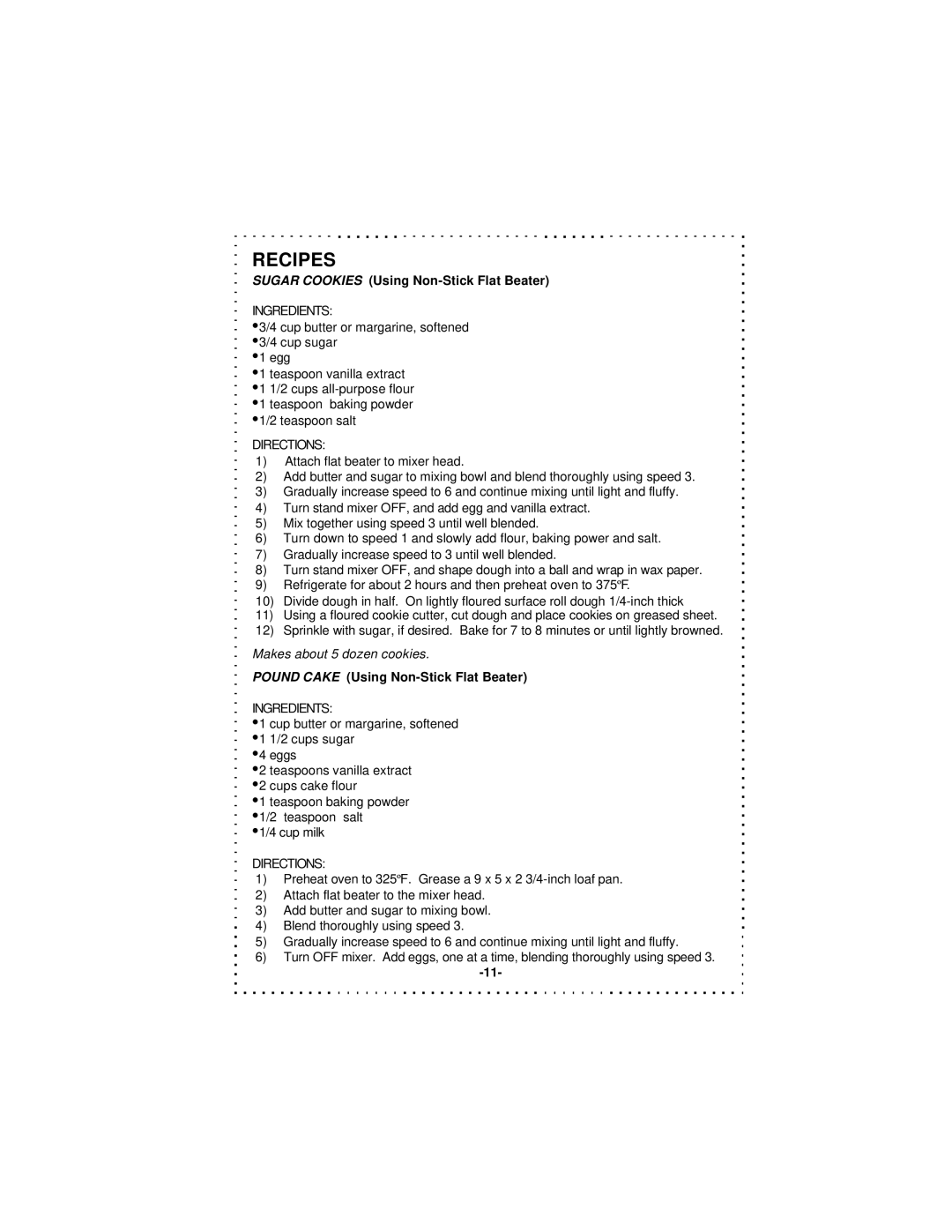 DeLonghi DSM5 - 7 Series Recipes, Sugar Cookies Using Non-Stick Flat Beater, Pound Cake Using Non-Stick Flat Beater 