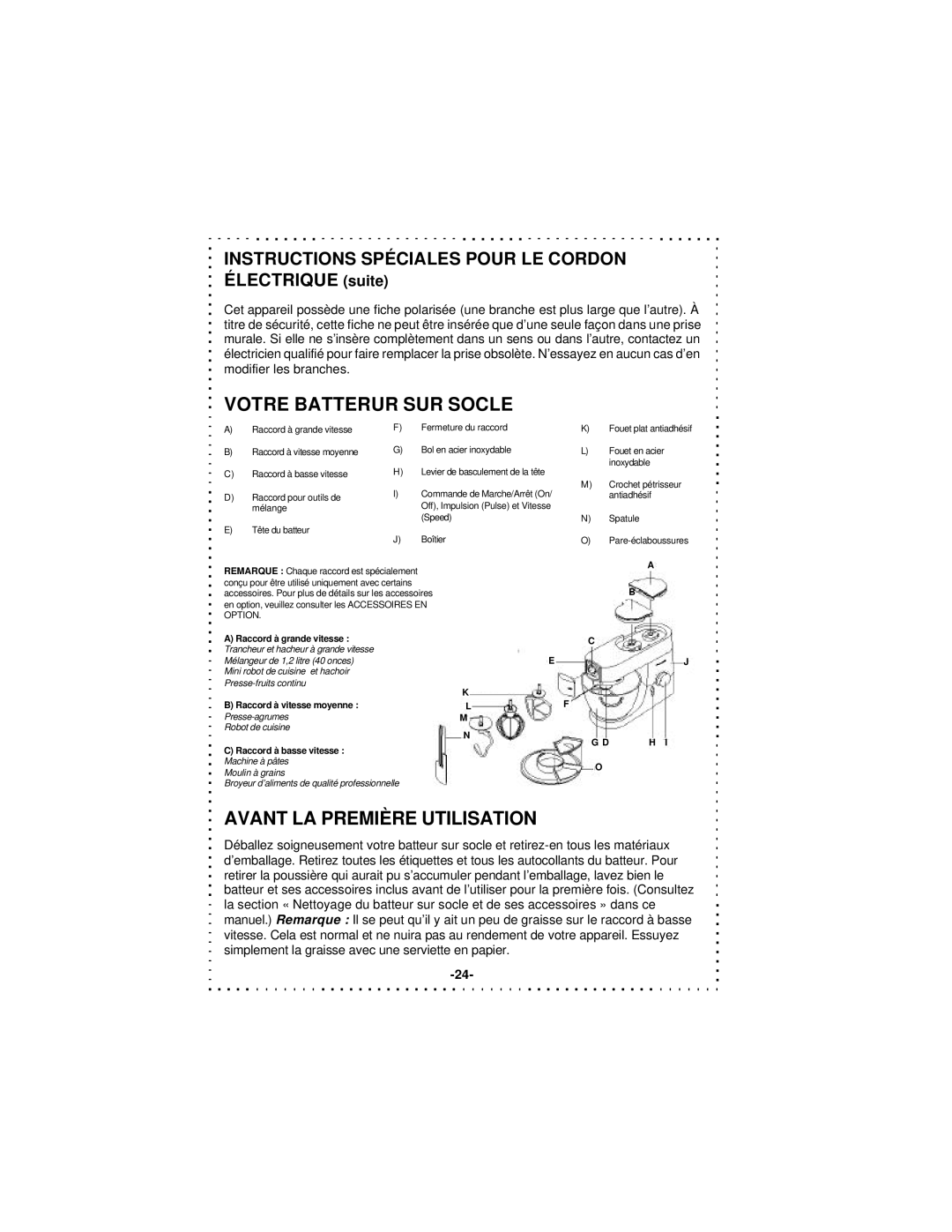 DeLonghi DSM5 - 7 Series instruction manual Votre Batterur SUR Socle, Avant LA Première Utilisation 