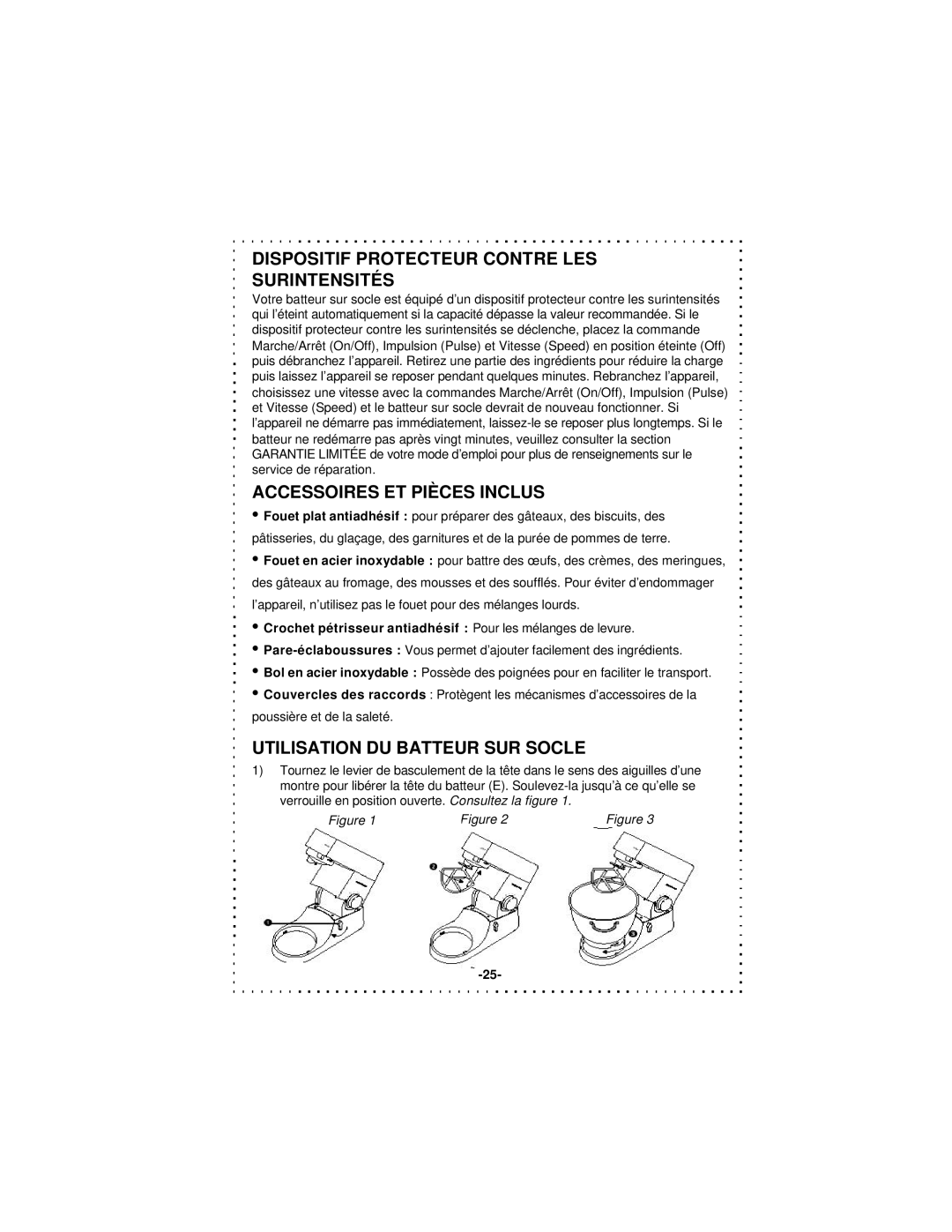 DeLonghi DSM5 - 7 Series instruction manual Dispositif Protecteur Contre LES Surintensités, Accessoires ET Pièces Inclus 