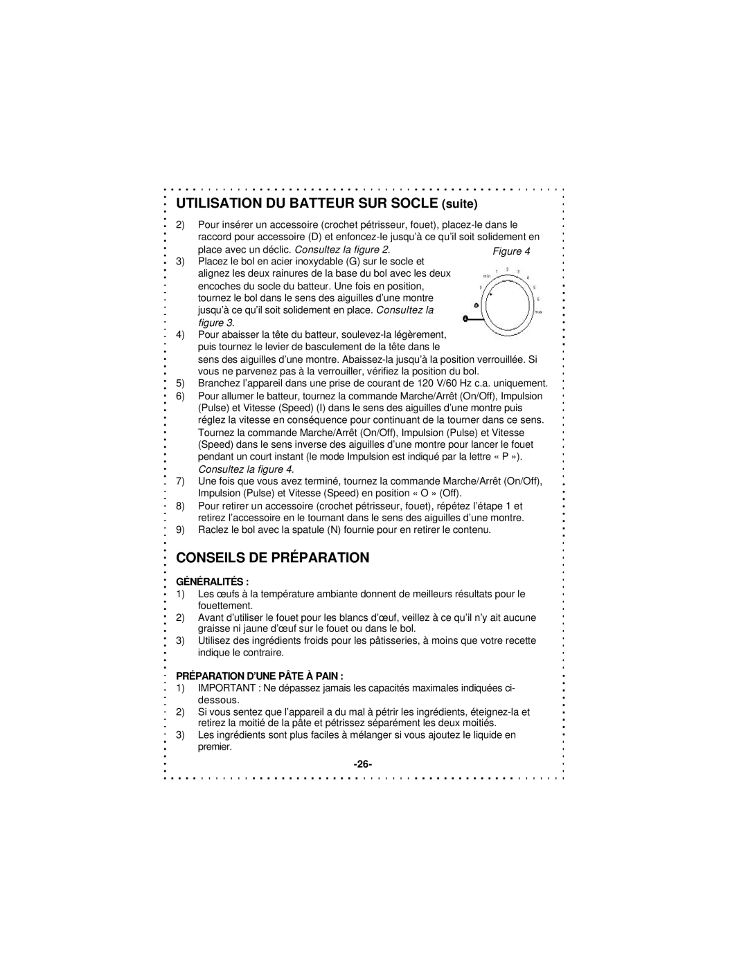 DeLonghi DSM5 - 7 Series instruction manual Utilisation DU Batteur SUR Socle suite, Conseils DE Préparation 