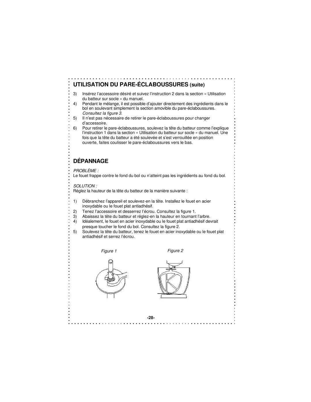 DeLonghi DSM5 - 7 Series instruction manual Utilisation DU PARE-ÉCLABOUSSURES suite, Dépannage 