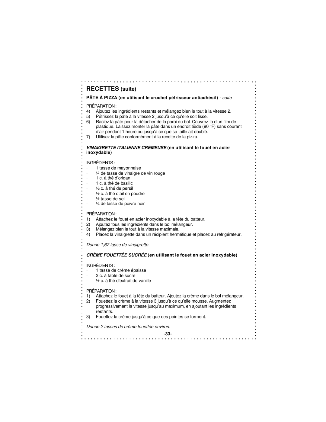 DeLonghi DSM5 - 7 Series instruction manual Donne 1,67 tasse de vinaigrette 