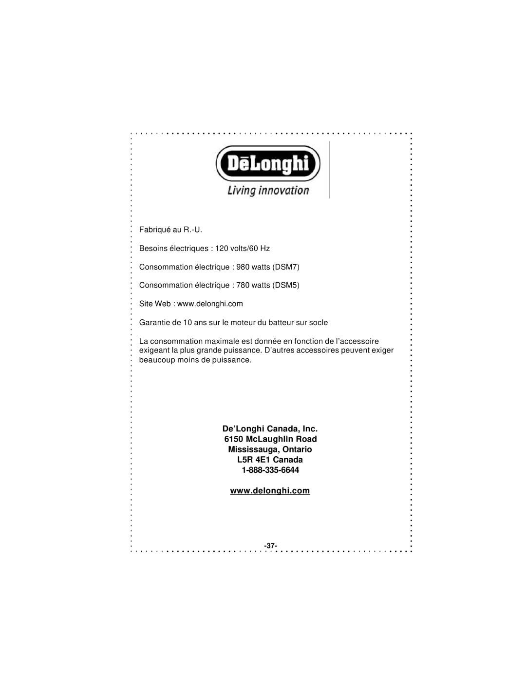 DeLonghi DSM5 - 7 Series instruction manual 