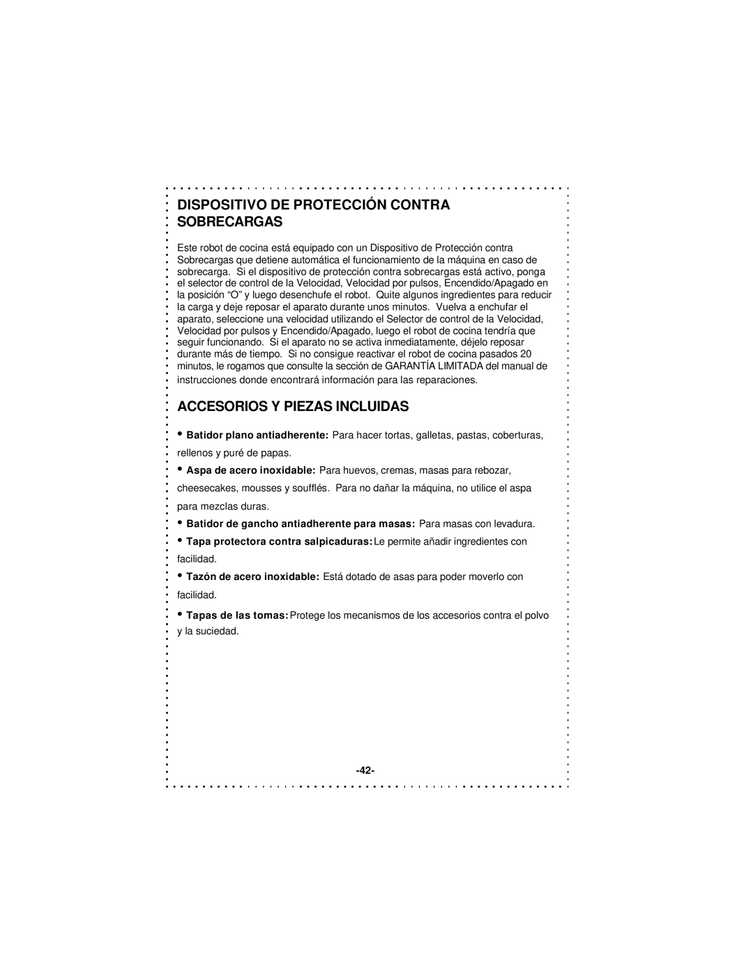 DeLonghi DSM5 - 7 Series instruction manual Dispositivo DE Protección Contra Sobrecargas, Accesorios Y Piezas Incluidas 