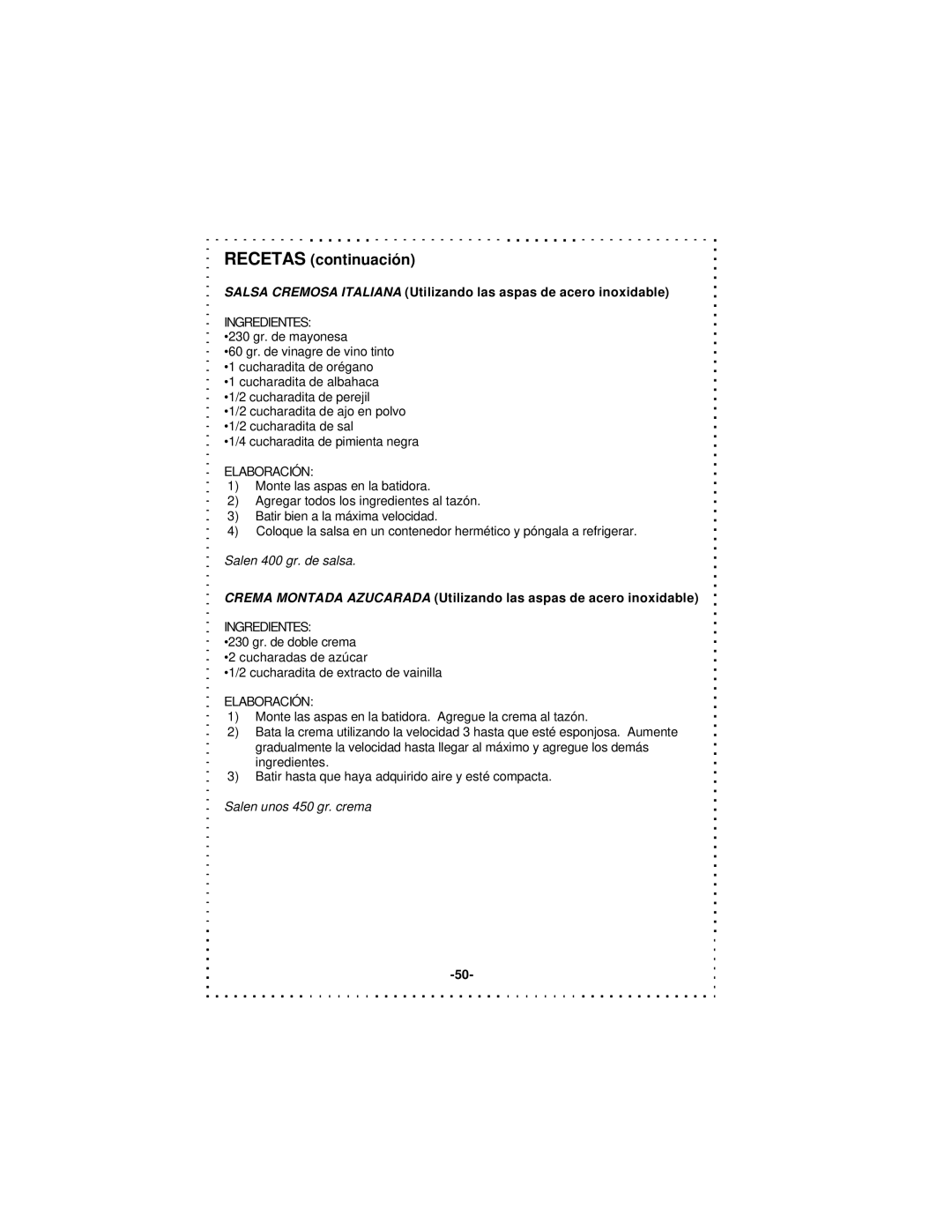 DeLonghi DSM5 - 7 Series instruction manual Salen 400 gr. de salsa 