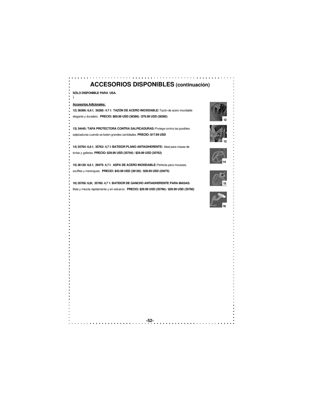 DeLonghi DSM5 - 7 Series instruction manual Accesorios Disponibles continuación 