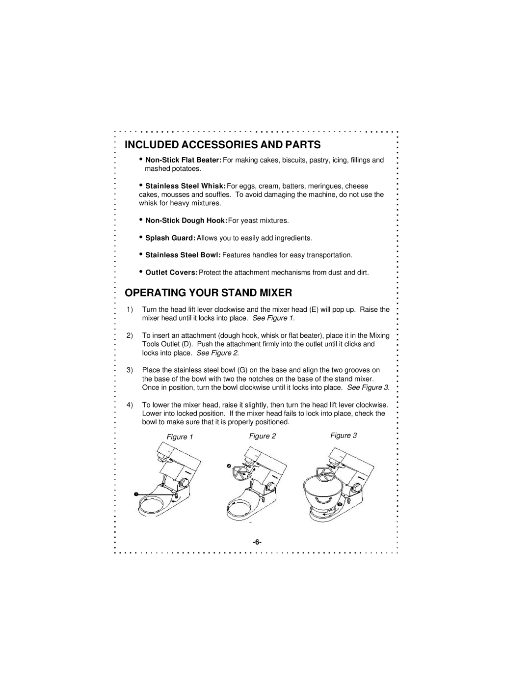 DeLonghi DSM5 - 7 Series instruction manual Included Accessories and Parts, Operating Your Stand Mixer 