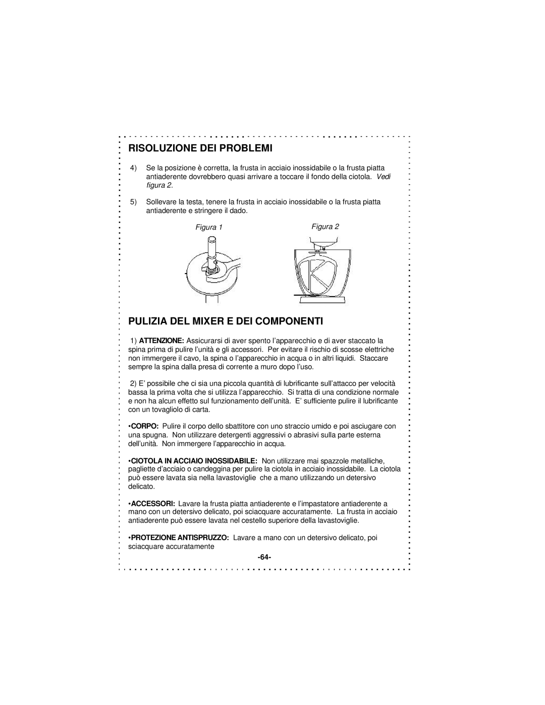 DeLonghi DSM5 - 7 Series instruction manual Pulizia DEL Mixer E DEI Componenti 