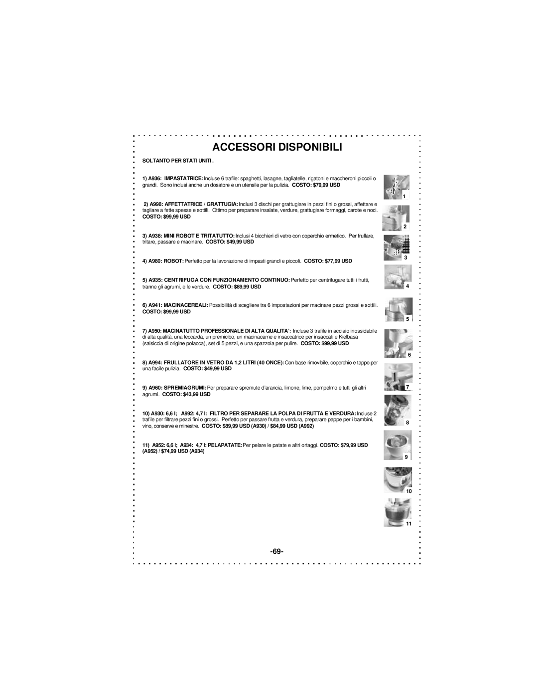 DeLonghi DSM5 - 7 Series instruction manual Accessori Disponibili, Soltanto PER Stati Uniti 