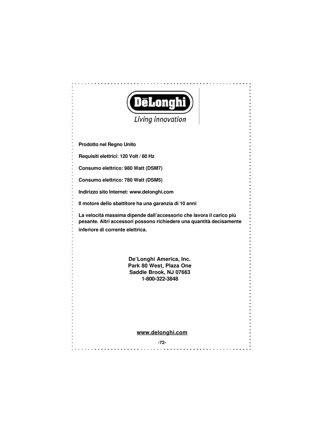 DeLonghi DSM5 - 7 Series instruction manual 