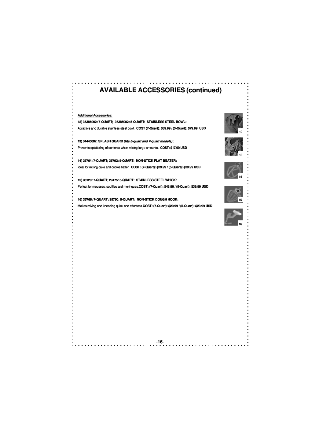 DeLonghi DSM5 - 7 Series instruction manual AVAILABLE ACCESSORIES continued 