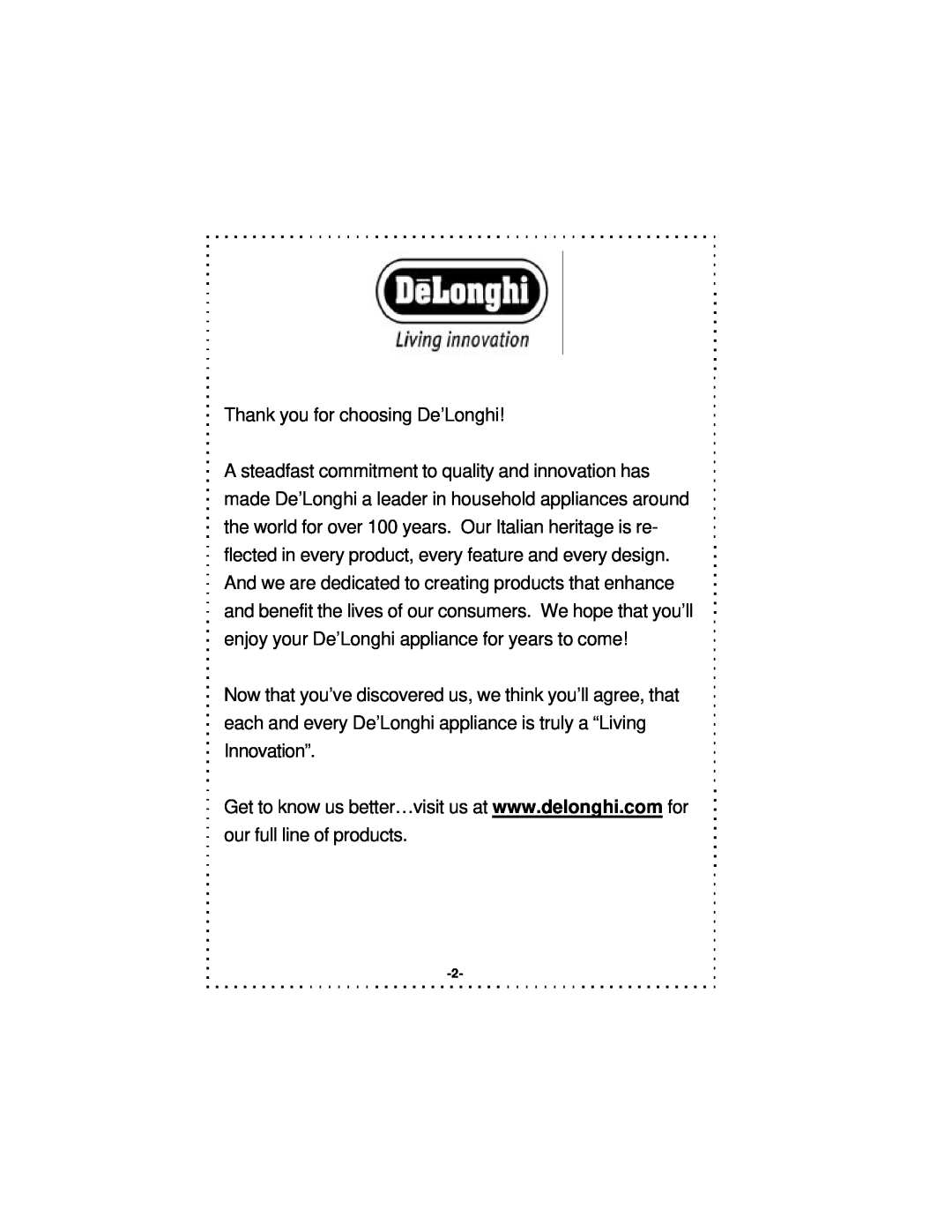 DeLonghi DSM5 - 7 Series instruction manual Thank you for choosing De’Longhi 