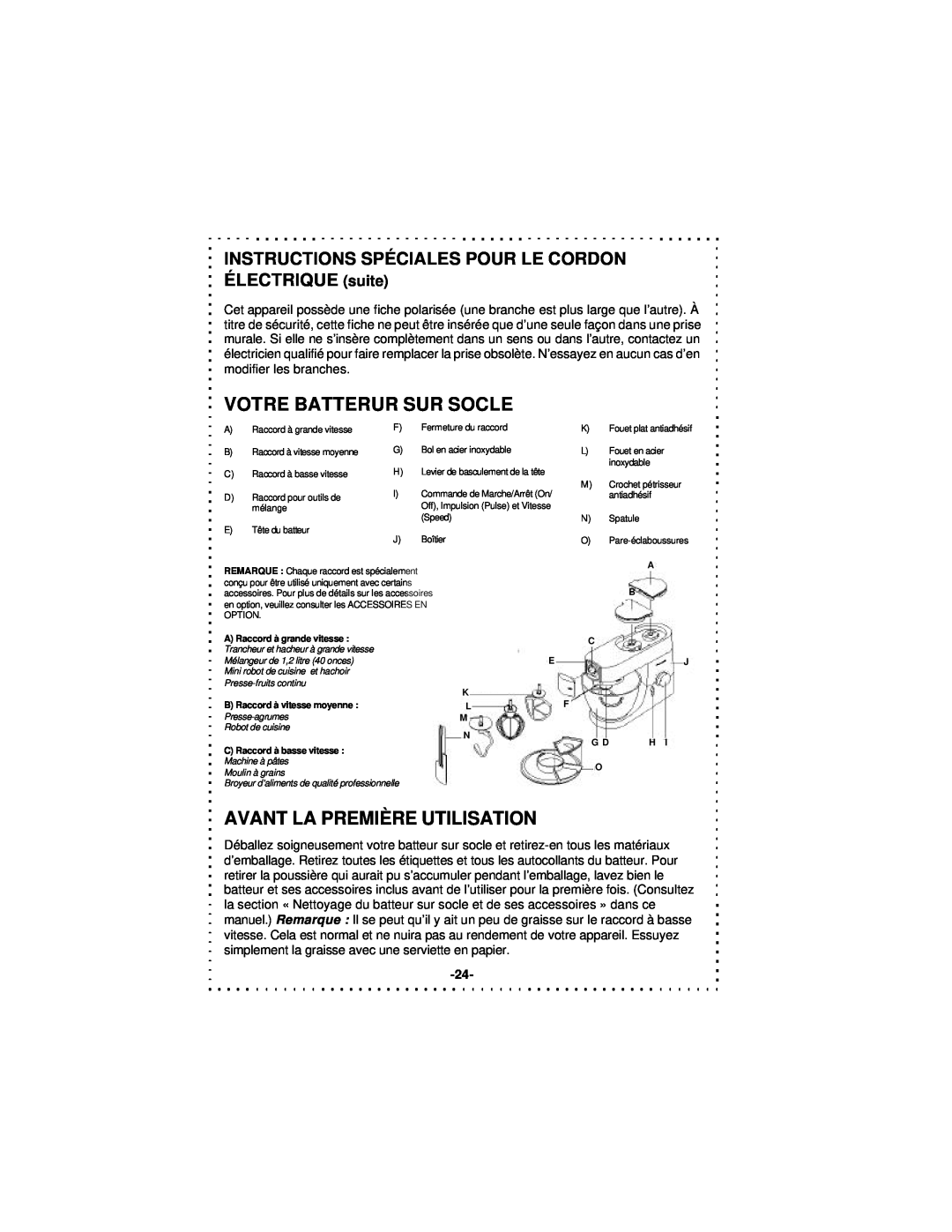 DeLonghi DSM5 - 7 Series instruction manual Votre Batterur Sur Socle, Avant La Première Utilisation 