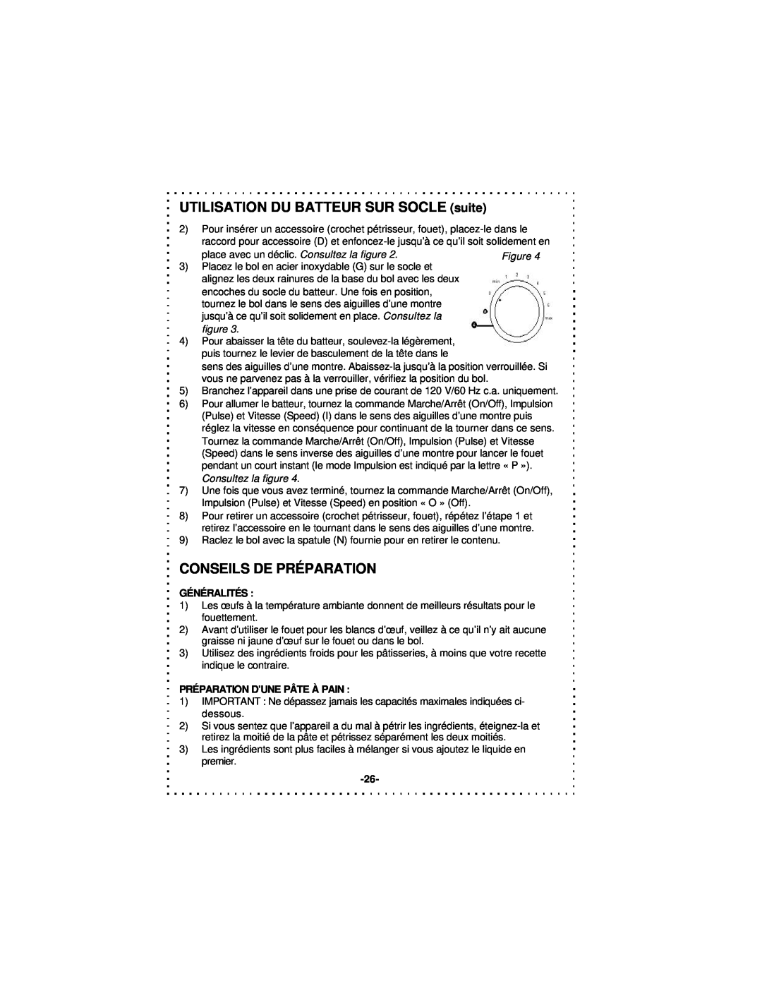 DeLonghi DSM5 - 7 Series instruction manual UTILISATION DU BATTEUR SUR SOCLE suite, Conseils De Préparation, Généralités 