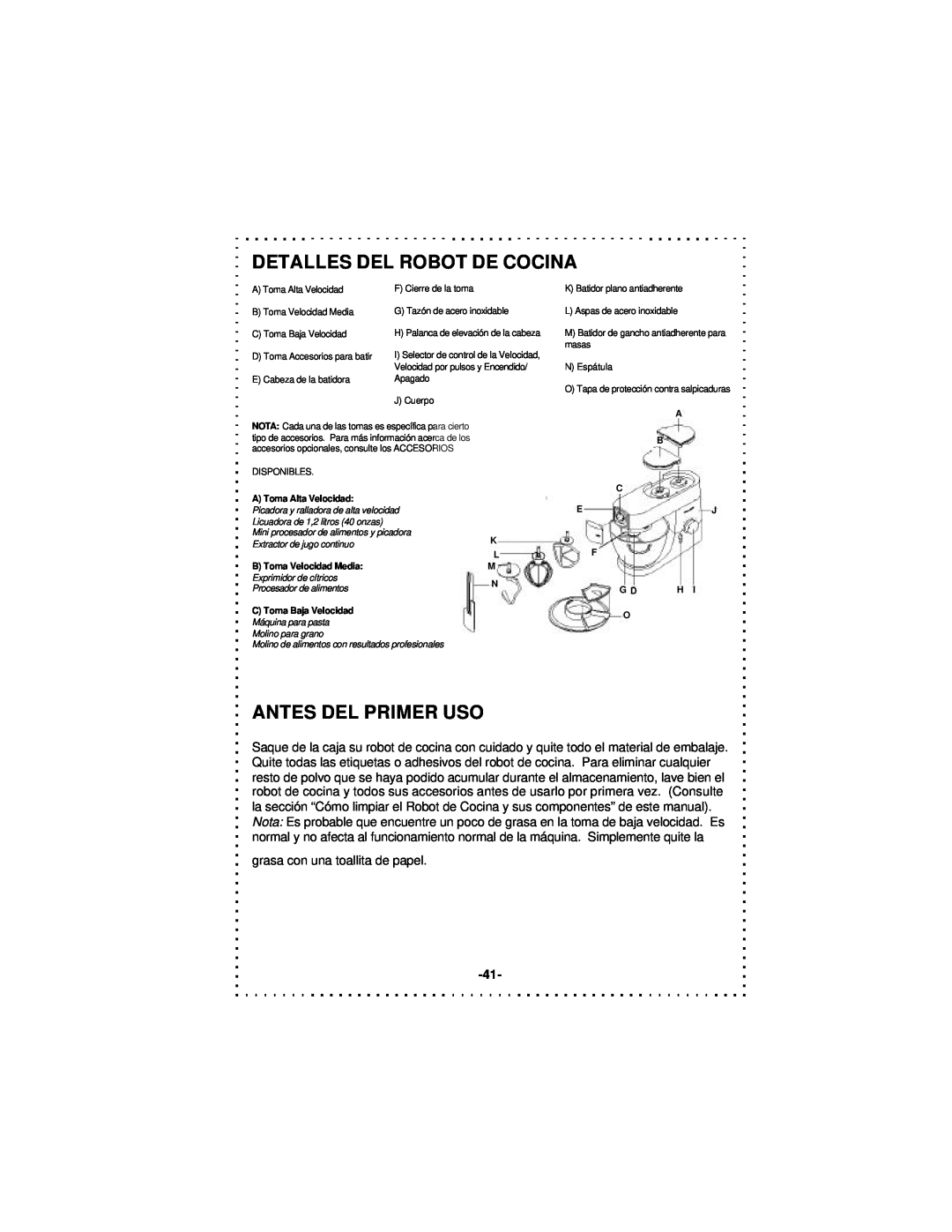 DeLonghi DSM5 - 7 Series instruction manual Detalles Del Robot De Cocina, Antes Del Primer Uso 