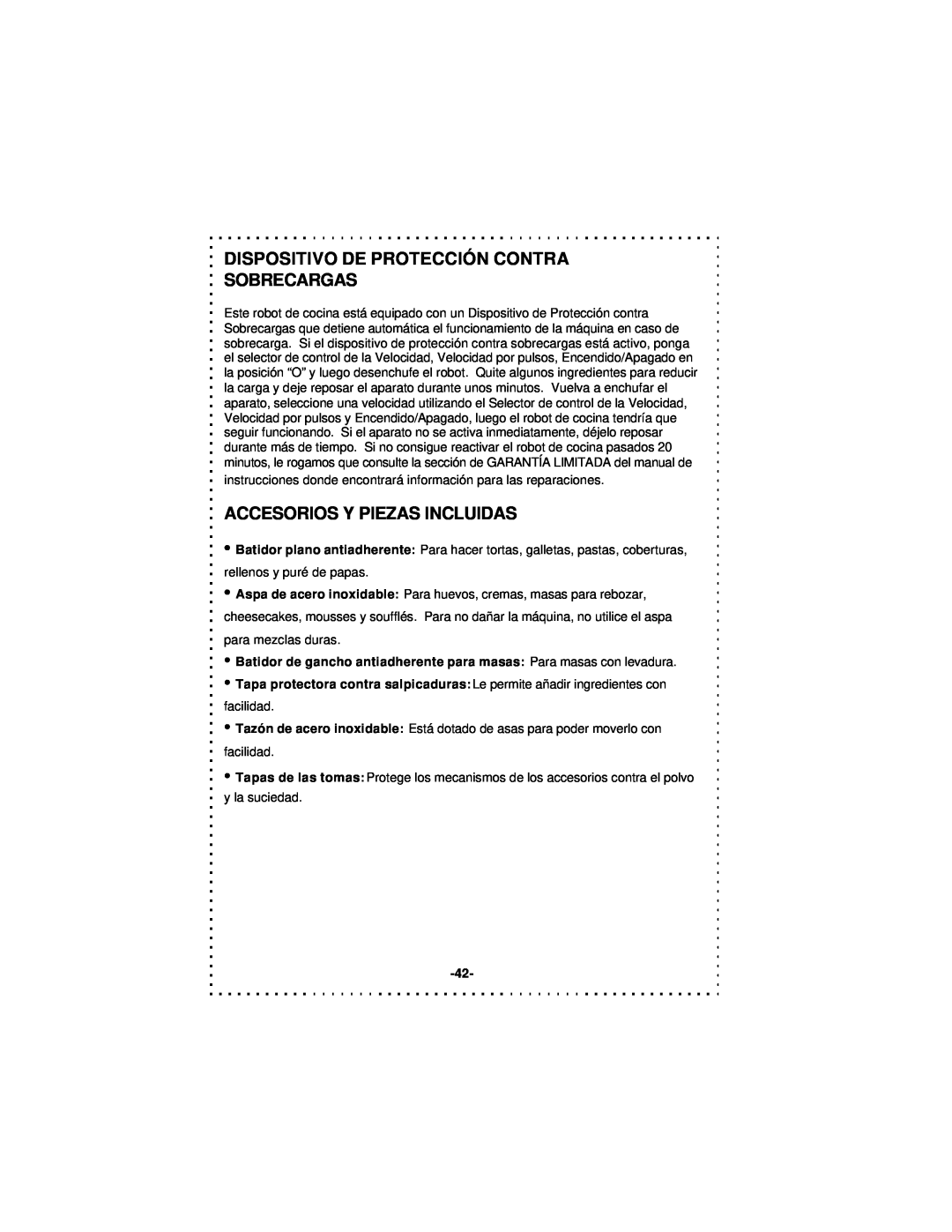 DeLonghi DSM5 - 7 Series instruction manual Dispositivo De Protección Contra Sobrecargas, Accesorios Y Piezas Incluidas 