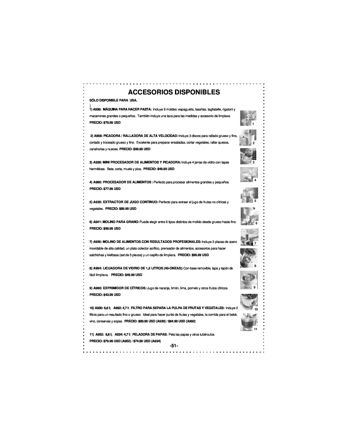 DeLonghi DSM5 - 7 Series instruction manual Accesorios Disponibles 