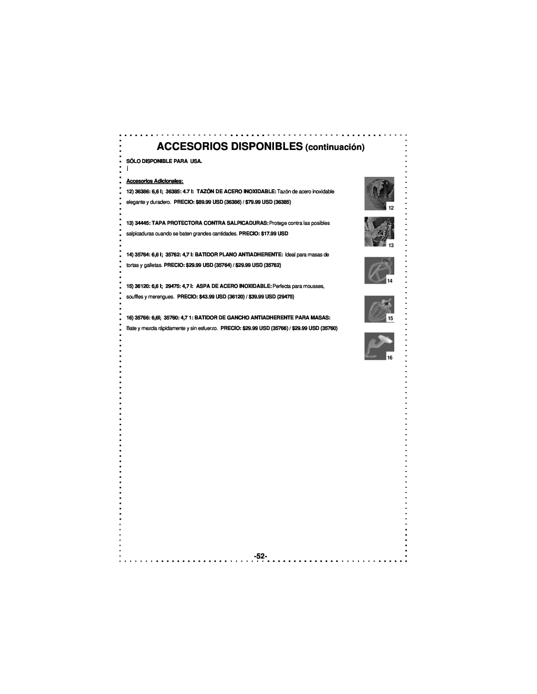 DeLonghi DSM5 - 7 Series instruction manual ACCESORIOS DISPONIBLES continuación 