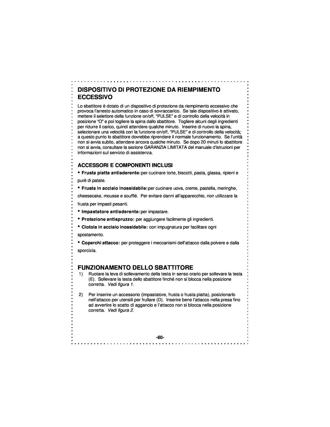 DeLonghi DSM5 - 7 Series instruction manual Funzionamento Dello Sbattitore, Accessori E Componenti Inclusi 