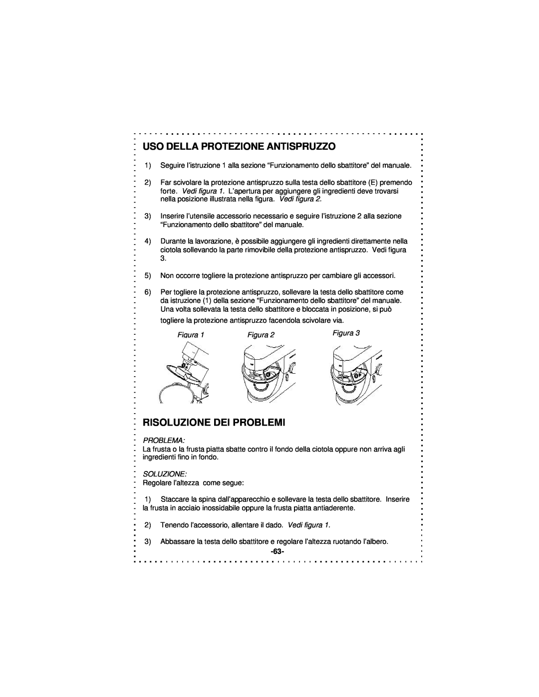 DeLonghi DSM5 - 7 Series Uso Della Protezione Antispruzzo, Risoluzione Dei Problemi, Figura, Problema, Soluzione 