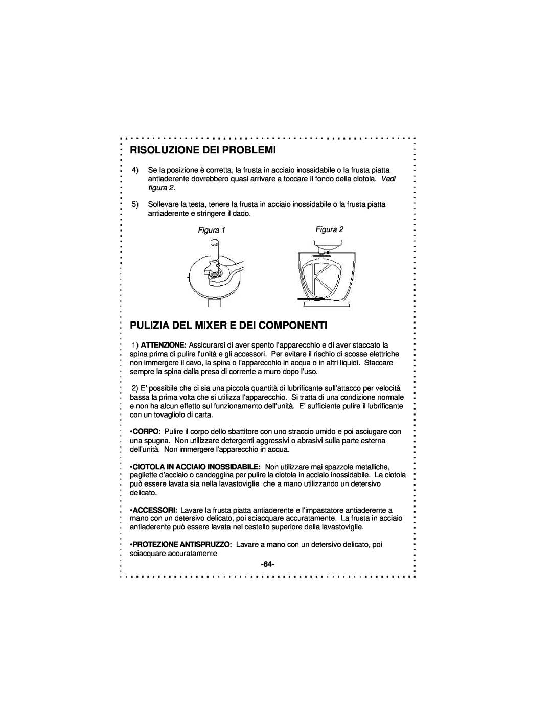DeLonghi DSM5 - 7 Series instruction manual Risoluzione Dei Problemi, Pulizia Del Mixer E Dei Componenti, Figura 