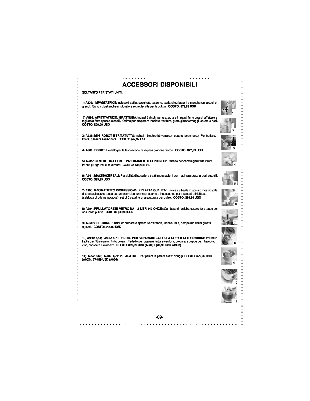DeLonghi DSM5 - 7 Series instruction manual Accessori Disponibili 