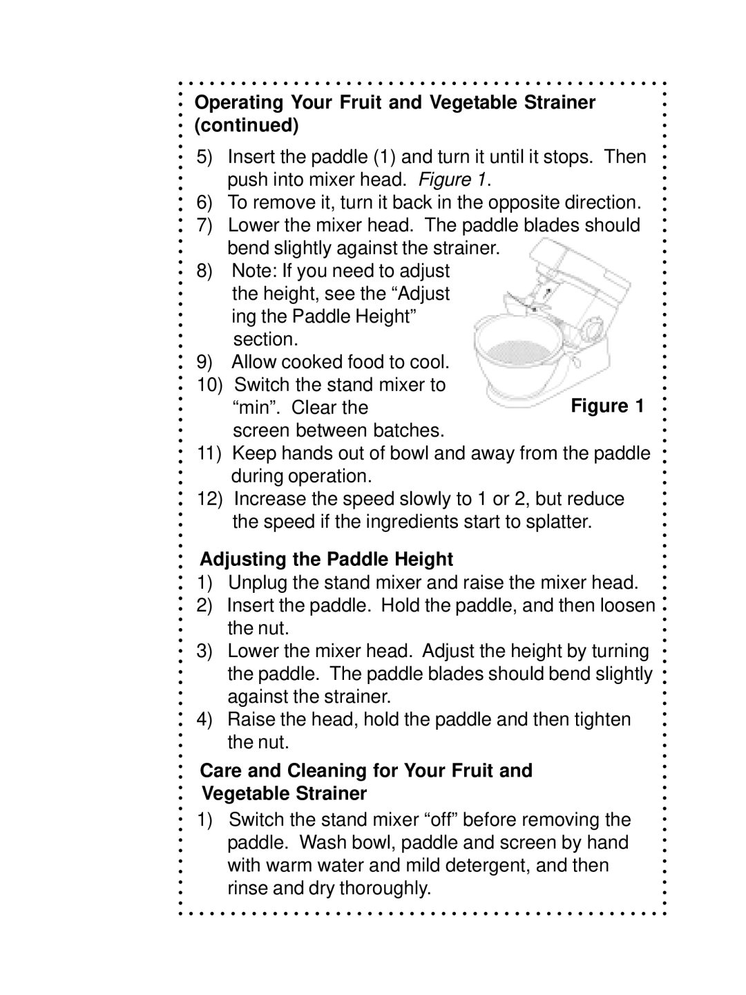 DeLonghi DSM800, DSM700 instruction manual Adjusting the Paddle Height, Care and Cleaning for Your Fruit Vegetable Strainer 