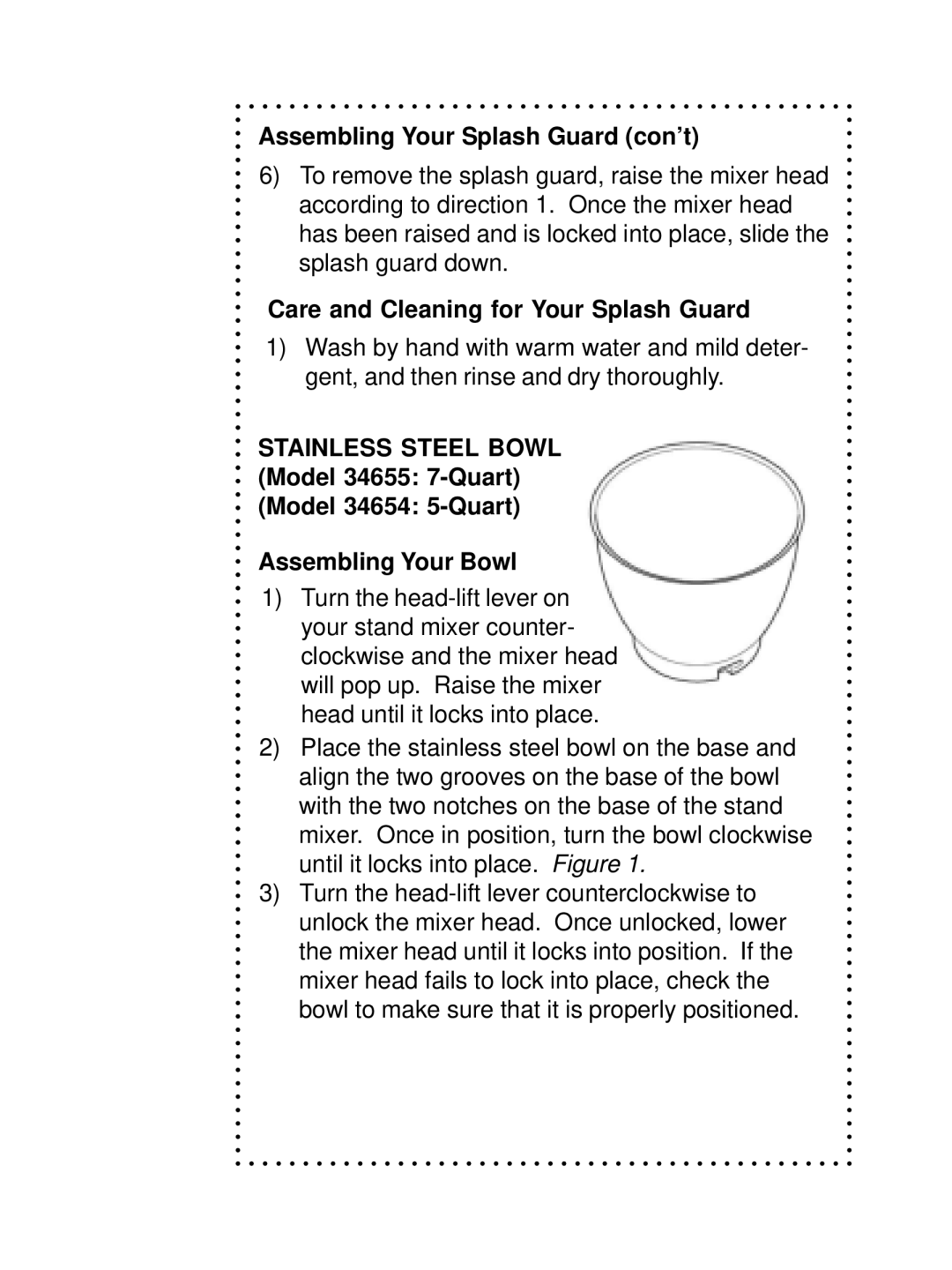 DeLonghi DSM800, DSM700 instruction manual Assembling Your Splash Guard con’t, Care and Cleaning for Your Splash Guard 