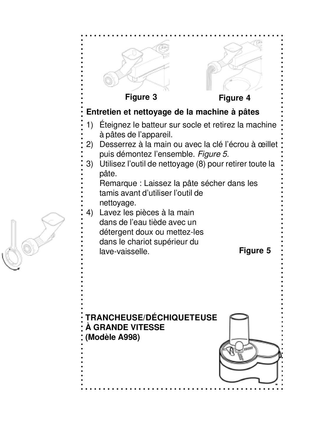 DeLonghi DSM800, DSM700 instruction manual Entretien et nettoyage de la machine à pâtes, Grande Vitesse Modèle A998 