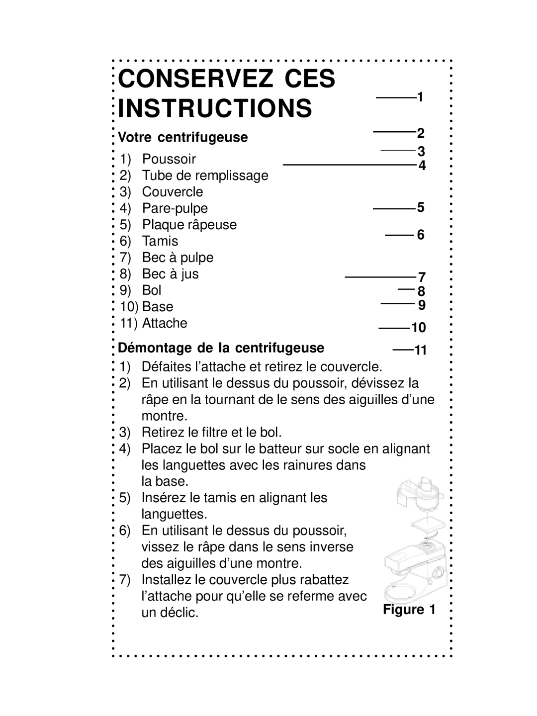 DeLonghi DSM700, DSM800 instruction manual Votre centrifugeuse, Démontage de la centrifugeuse 