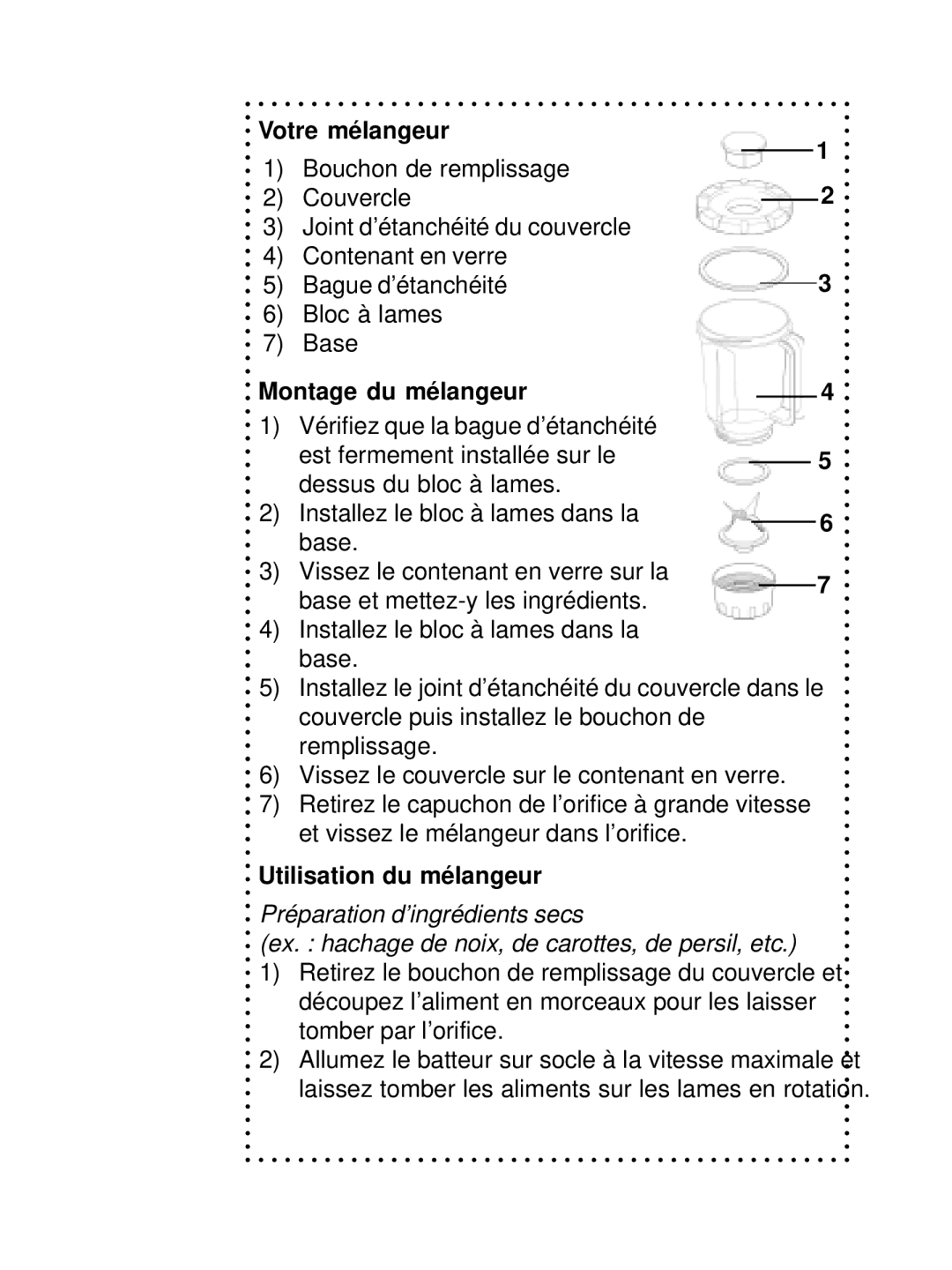 DeLonghi DSM800, DSM700 instruction manual Votre mélangeur, Montage du mélangeur, Utilisation du mélangeur 