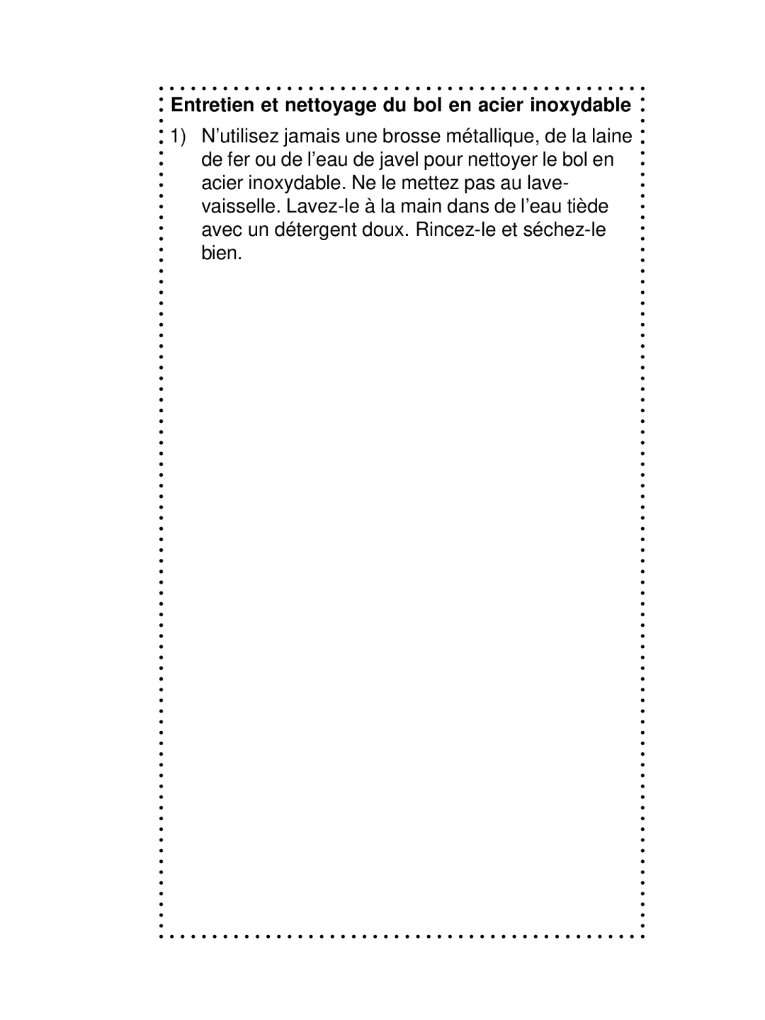 DeLonghi DSM700, DSM800 instruction manual Entretien et nettoyage du bol en acier inoxydable 